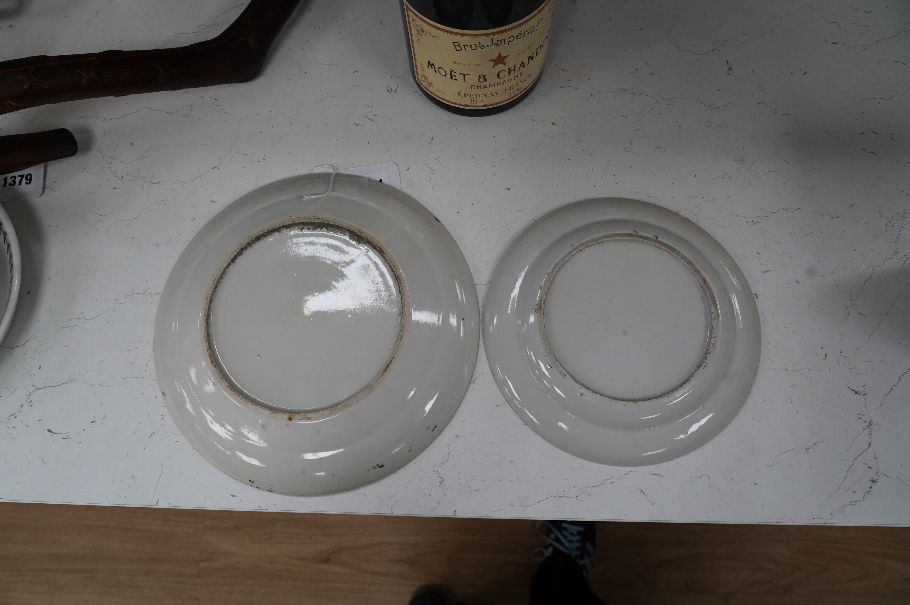 Two 19th century Chinese famille rose dishes, largest 24.5cm. Condition - fair to good